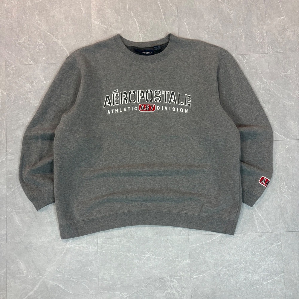 Aeropostale Mens Athletic Division Crewneck Sweatshirt Grey Large L 8046